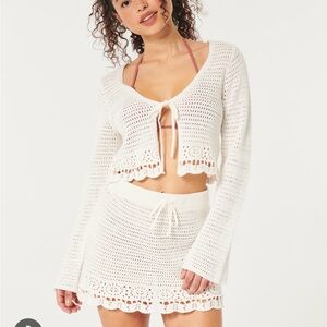 Hollister White Crochet Swim Cover-Up Set